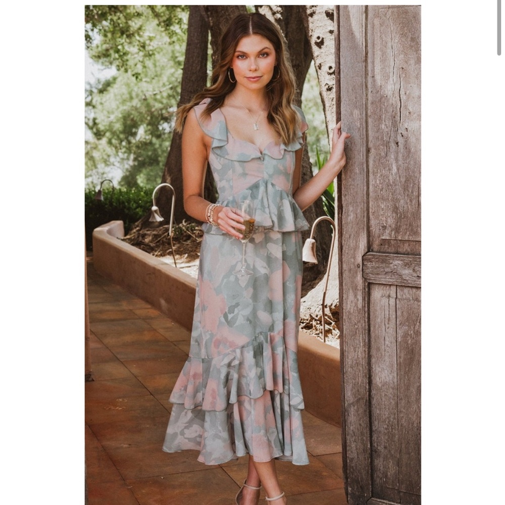 Show Me Your Mumu Reese Ruffle Dress in Sage I Do Floral
